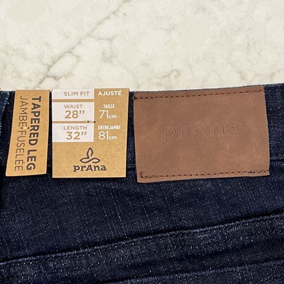 Prana Jeans NEW Mens 28x32 Blue Dark Rinse Hillgard Slim Fit Tapered Leg Organic - Picture 10 of 13